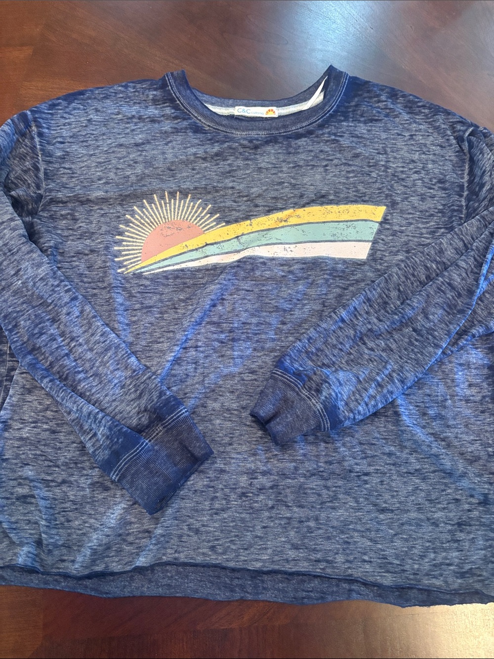 C&C California Navy Heather Long Sleeve Pullover with Sunrise Graphic